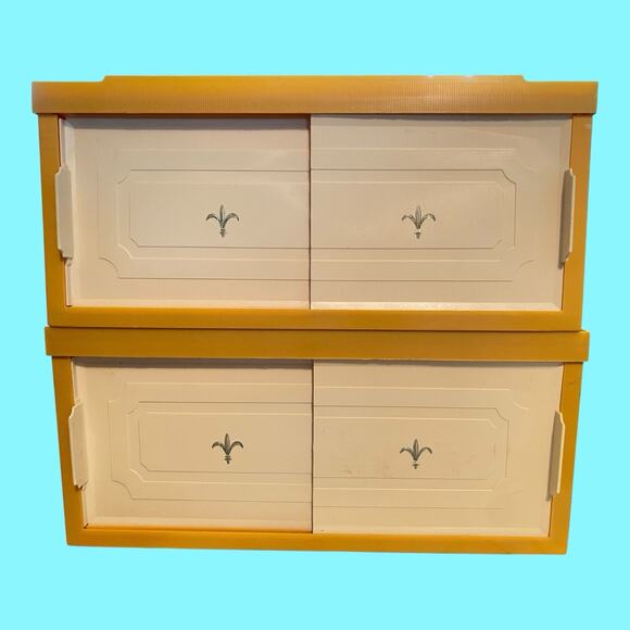 Vtg Set 2 MCM Yellow Plastic Bathroom Stackable Medicine Cabinets 20”W 16”T 7”D - Picture 1 of 8